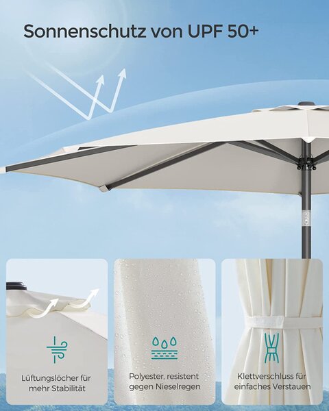 Umbrela de soare, Songmics, 2,7 m, UPF 50+, Crem