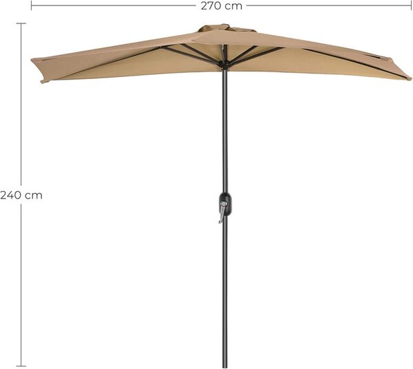 Umbrela de soare, Songmics, 2,7 m, Semicerc, UPF 50+, Crem