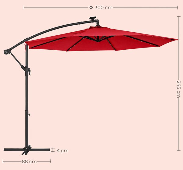 Umbrela de soare, Songmics, 300 cm, UPF 50+, Rosu