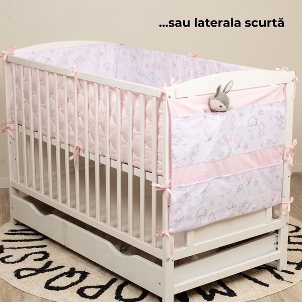 Organizator textil pentru patut bebe Kidizi Fiary Clouds 60x60 cm – 7 buzunare, montare pe laterala lunga sau scurta, bumbac 100% Oeko-Tex