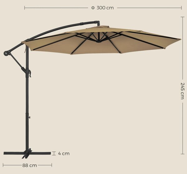 Umbrela de soare, Songmics, 300 cm, UPF 50+, Bej