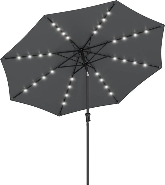 Umbrela de soare, Songmics, 30 grade, Led, UPF 50+, Gri