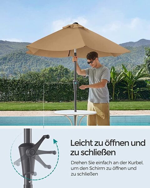 Umbrela de soare, Songmics, 30 grade, 210 cm, UPF 50+, Crem