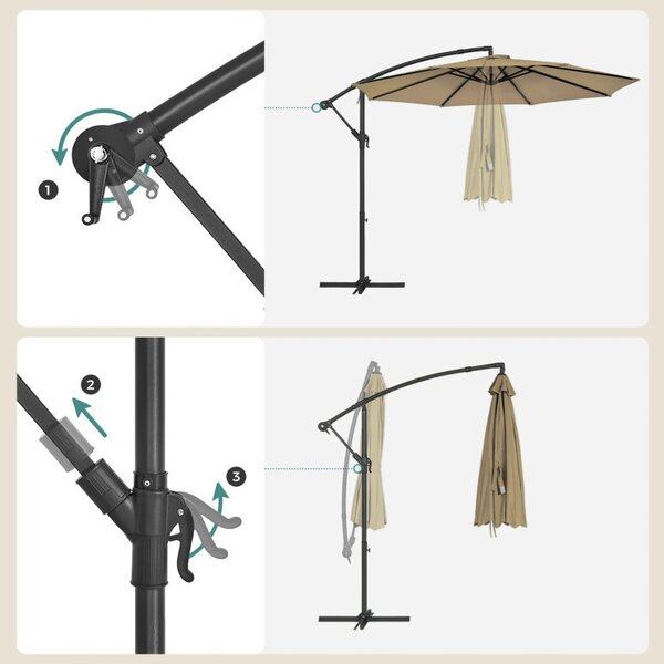 Umbrela de soare, Songmics, 300 cm, UPF 50+, Bej