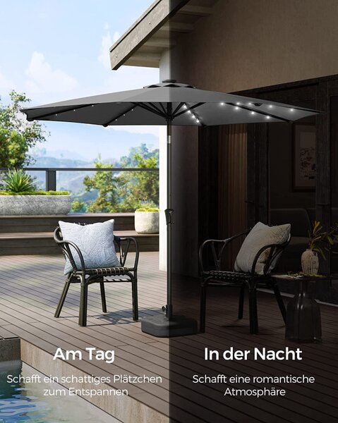 Umbrela de soare, Songmics, 30 grade, Led, UPF 50+, Gri