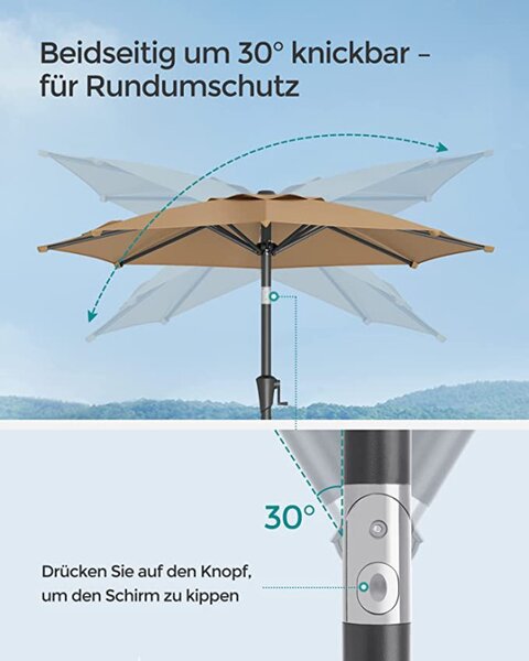 Umbrela de soare, Songmics, 30 grade, 210 cm, UPF 50+, Crem