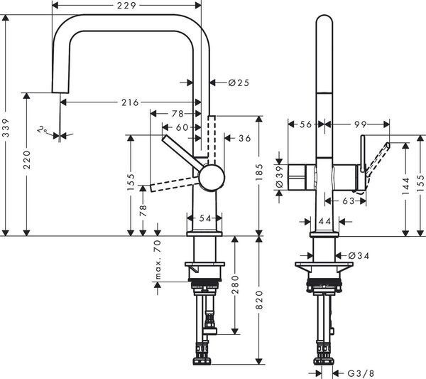 Hansgrohe Talis M54 baterie bucătărie pe picior negru 72807670