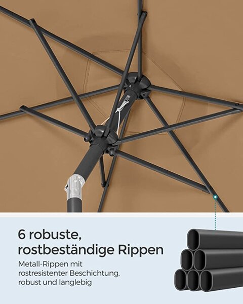Umbrela de soare, Songmics, 30 grade, 210 cm, UPF 50+, Crem
