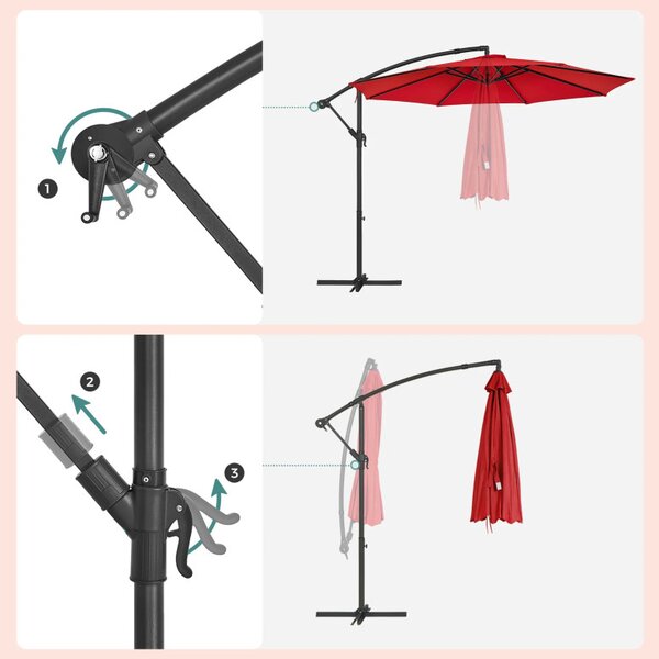 Umbrela de soare, Songmics, 300 cm, UPF 50+, Rosu