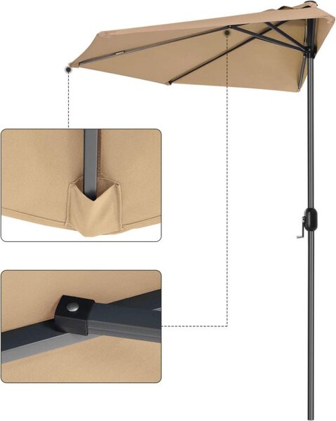 Umbrela de soare, Songmics, 2,7 m, Semicerc, UPF 50+, Crem