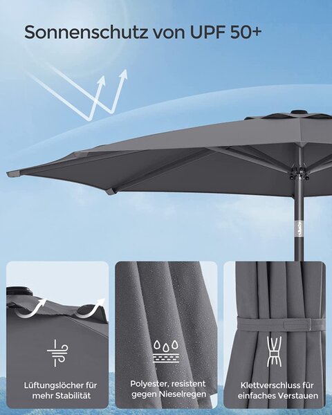 Umbrela de soare, Songmics, 2,7 m, UPF 50+, Gri