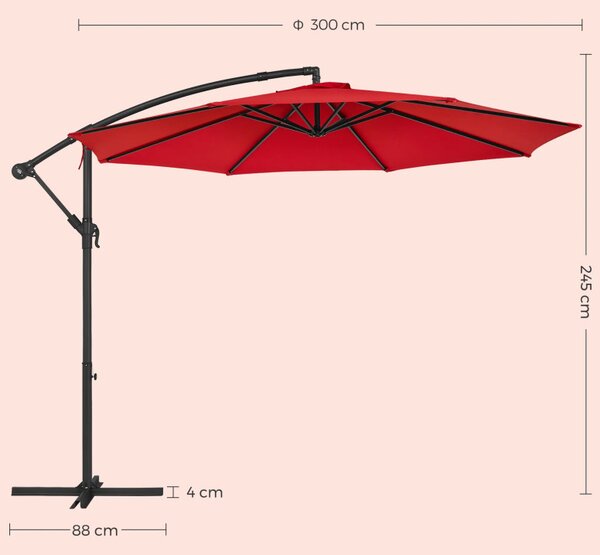 Umbrela de soare, Songmics, 300 cm, UPF 50+, Rosu