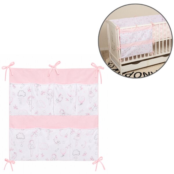 Organizator textil pentru patut bebe Kidizi Fiary Clouds 60x60 cm – 7 buzunare, montare pe laterala lunga sau scurta, bumbac 100% Oeko-Tex