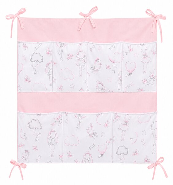 Organizator textil pentru patut bebe Kidizi Fiary Clouds 60x60 cm – 7 buzunare, montare pe laterala lunga sau scurta, bumbac 100% Oeko-Tex