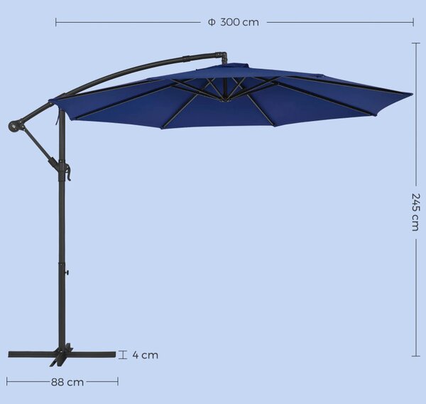 Umbrela de soare, Songmics, 300 cm, UPF 50+, Albastru