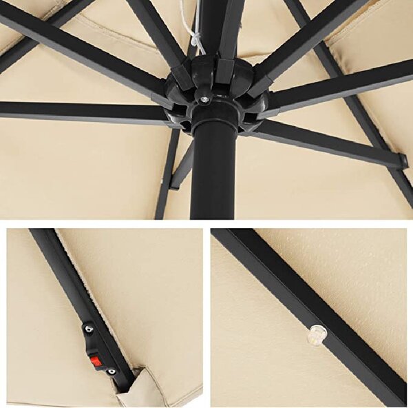 Umbrela de soare, Songmics, 270 cm, Led, UPF 50+, Bej