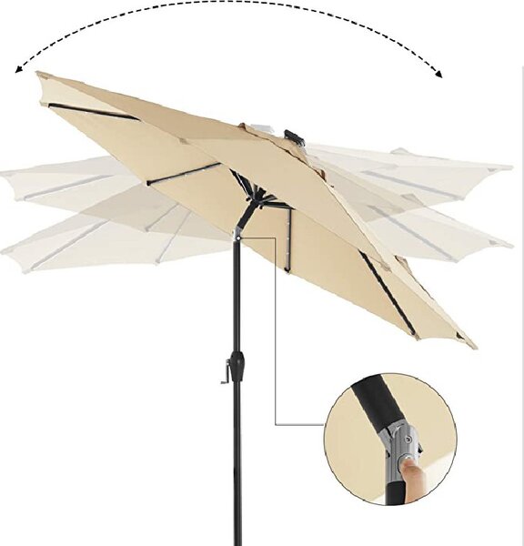 Umbrela de soare, Songmics, 270 cm, Led, UPF 50+, Bej