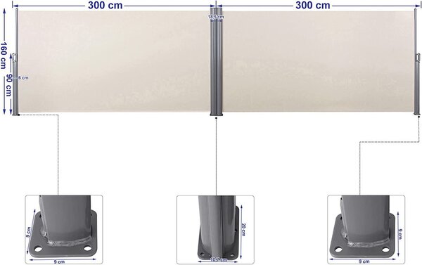 Copertina laterala, Songmics, 160 x 600 cm, Bej