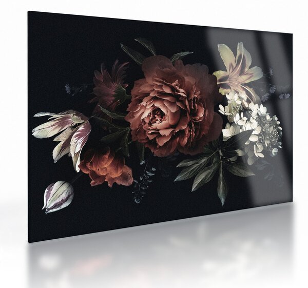 Tablou pe sticlă - Flori întunecate (70x50 cm)
