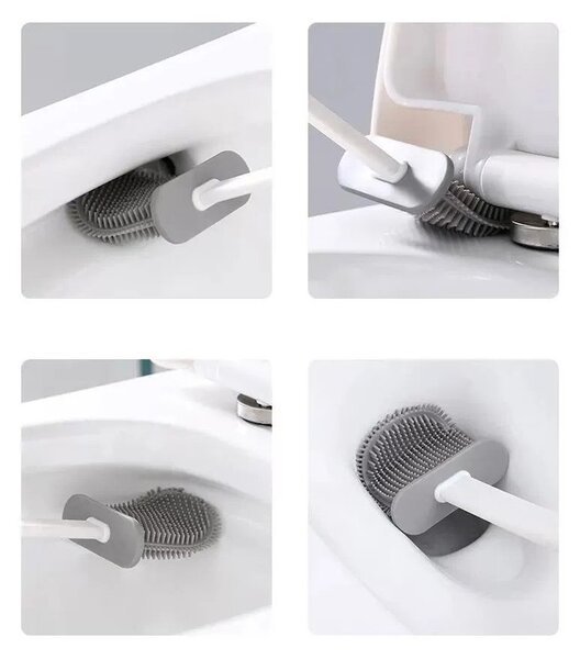 Aqualine Aqualine, perie de toaletă din silicon pentru așezare și agățare pe perete, negru mat, BS010B