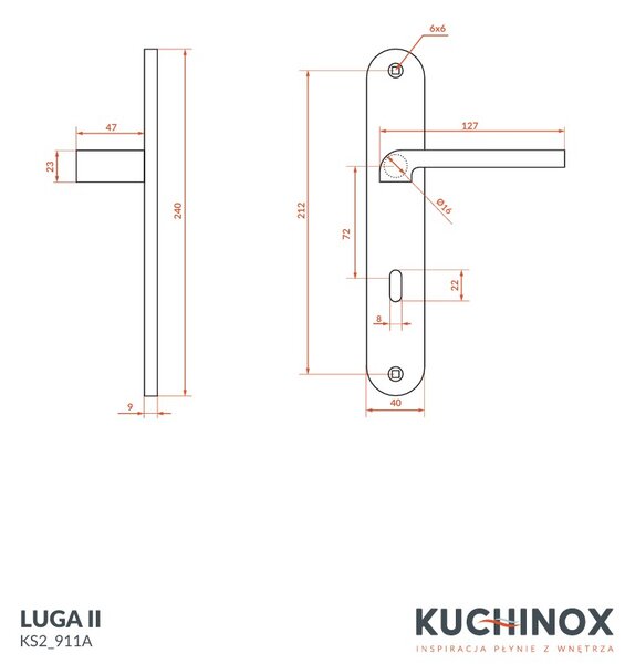Mâner Kuchinox Luga cu feronerie lungă și cheie, negru mat, LAV-KS2_911A