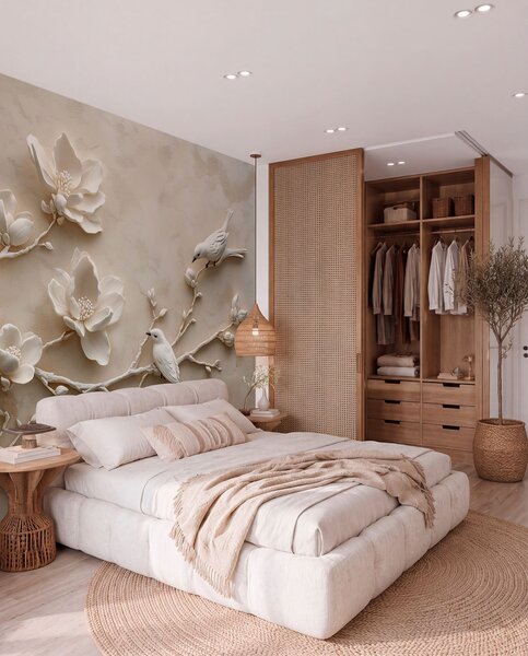 Tapet ramuri de magnolie 3D cu păsări pe ele, Fototapet Flori, w08690 : Uwalls.ro