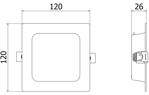 Mexen LDRR, Lampă de tavan încastrată LED 12 x 12 cm, 6W, neutru - 4000K, 390 lm, negru - L211-012-0640-70