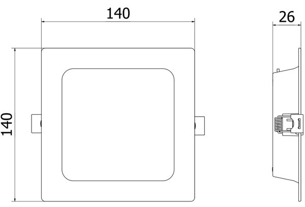 Mexen LDRR, Lampă de tavan încastrată LED 14 x 14 cm, 9W, neutru - 4000K, 720 lm, negru - L211-014-0940-70