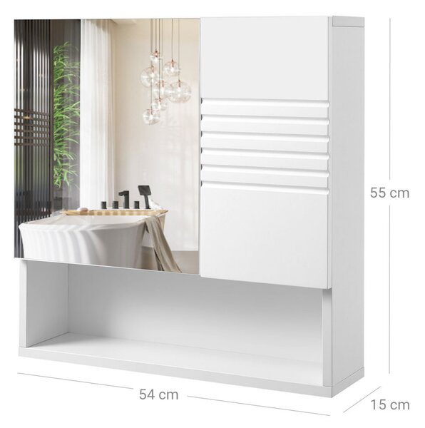 Dulap cu oglinda pentru baie, Vasagle, Alb, 54x15x55 cm