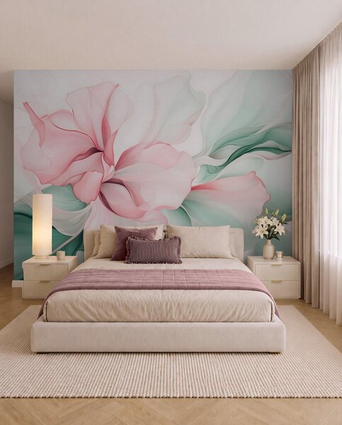 Tapet Flux de petale florale abstracte translucide și forme stratificate în culori pastelate, în nuanțe de, Fototapet Acuarelă, w08701v1 : Uwalls.ro
