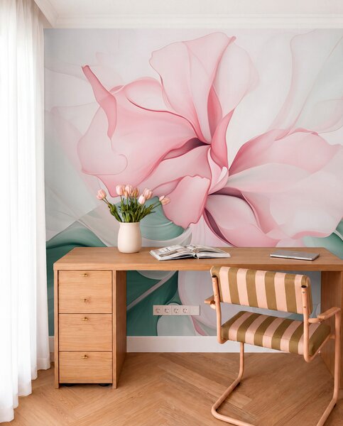 Tapet Flux de petale florale abstracte translucide și forme stratificate în culori pastelate, în nuanțe de, Fototapet Acuarelă, w08701v1 : Uwalls.ro