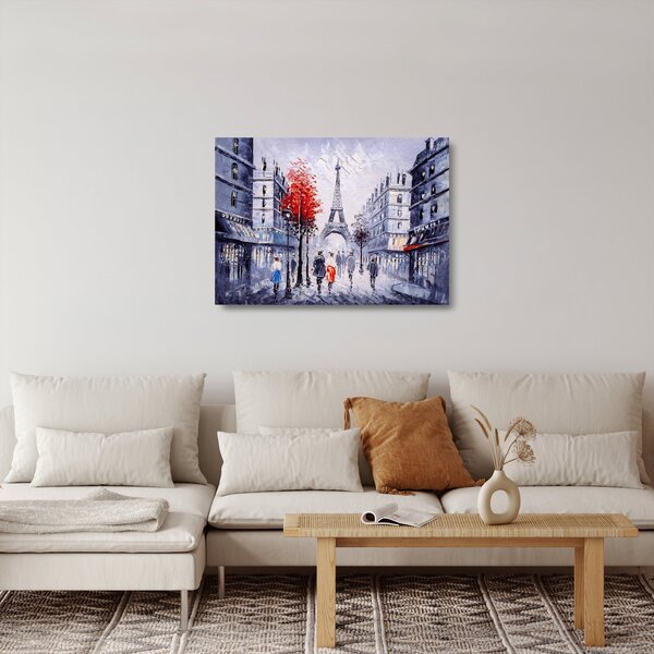 Tablou pe sticlă - Străzi din Paris, pictură în ulei (70x50 cm)