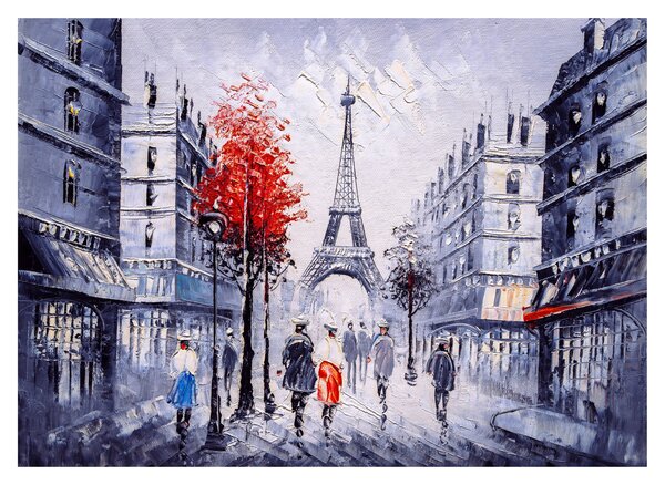 Tablou pe sticlă - Străzi din Paris, pictură în ulei (70x50 cm)