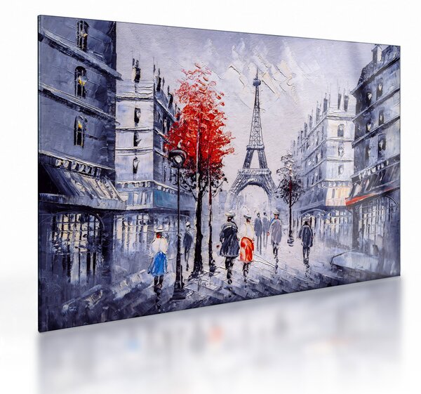 Tablou pe sticlă - Străzi din Paris, pictură în ulei (70x50 cm)