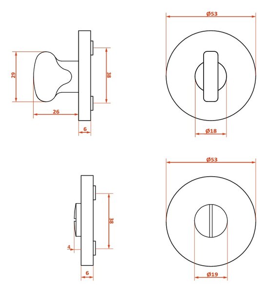 Kuchinox Kuchinox, rozetă rotundă scurtă pentru toaletă 53x6 mm, satinată, LAV-LO4_3M3R