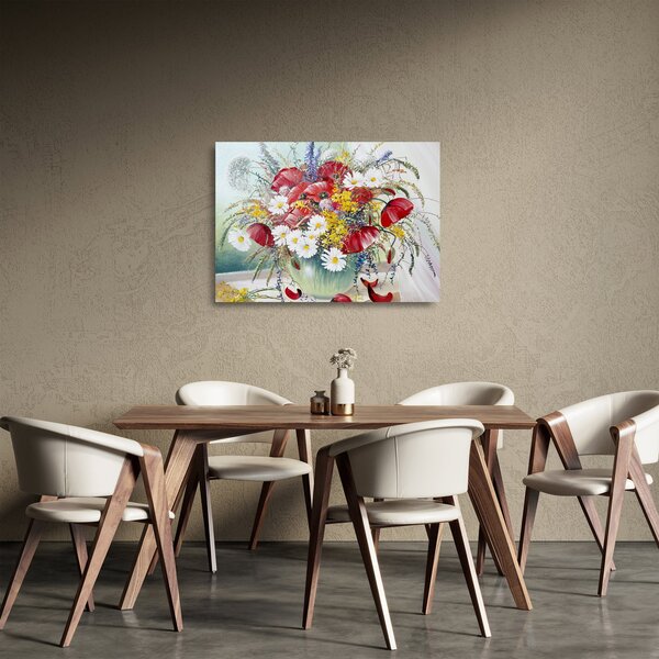 Tablou pe sticlă - Vază cu flori sălbatice (70x50 cm)