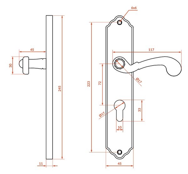 Kuchinox Retro, mâner pe racord lung pentru inserție cilindrică, patină, LAV-KCR_412A