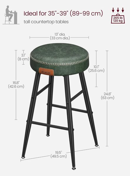 Set 2 scaune de bar, Vasagle, Verde, 49.5x49.5x63 cm