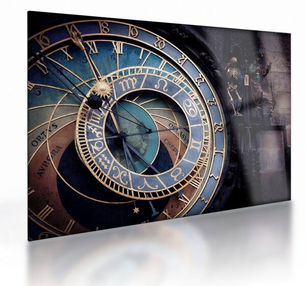 Tablou pe sticlă - Orloj, Praga (70x50 cm)