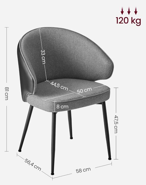 Scaun dinings, Vasagle, Gri inchis, 64x59x83.5 cm