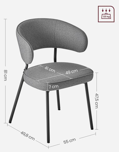 Set 2 scaune dinings, Vasagle, Gri inchis, 54x52x82 cm