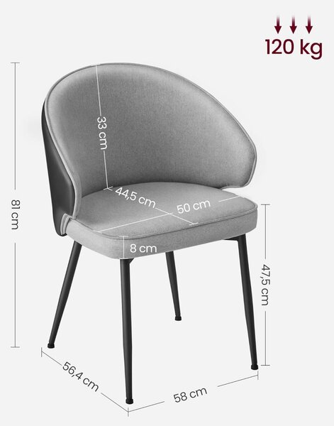 Scaun dinings, Vasagle, Gri deschis, 64x59x83.5 cm