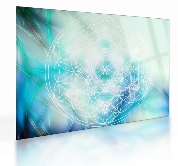 Tablou pe sticlă - Merkaba pe un fundal turcoaz (70x50 cm)