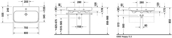 Duravit Happy D.2 lavoar 80x50.5 cm semicircular mobilier alb luciu 2318800000