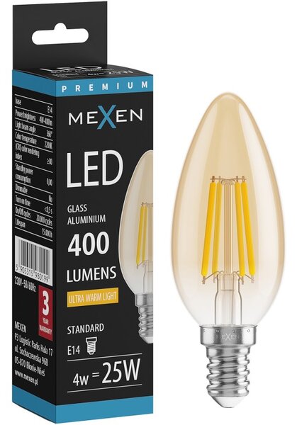 Mexen Vintis, Bec LED cu filament E14, C35, 4 W, alb cald 2200K, chihlimbar, L154-E14-0422-50