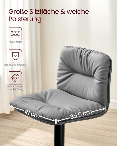 Set 2 scaune de bar, Vasagle, Gri, 41×47×（89-110） cm