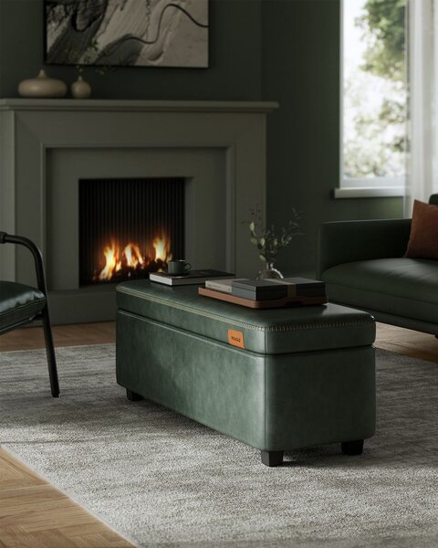 Bancuta hol cufar cu depozitare, Vasagle, Verde inchis, 110x40x40 cm