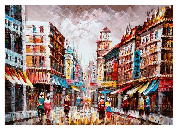 Tablou pe sticlă - Hong Kong, pictură în ulei (70x50 cm)