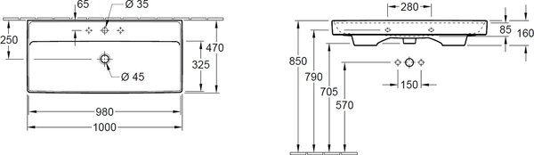 Villeroy & Boch Collaro lavoar 100x47 cm dreptunghiular clasică-mobilier alb luciu 4A33A201