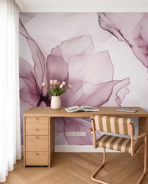 Tapet Flori în stil fluid, abstracție florală, acuarelă, paletă de culori roz , Fototapet Acuarelă, w03406v1 : Uwalls.ro